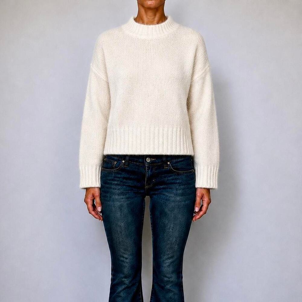 Jenni Kayne Luxury Baby Alpaca Ivory Mock Neck Sweater Sz M Minimalist Designer